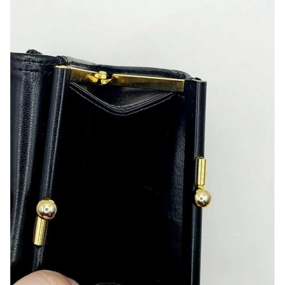 Liz Claiborne Wallet Black Women's Small Fold Out Faux Leather Kiss Lock - Picture 6 of 10
